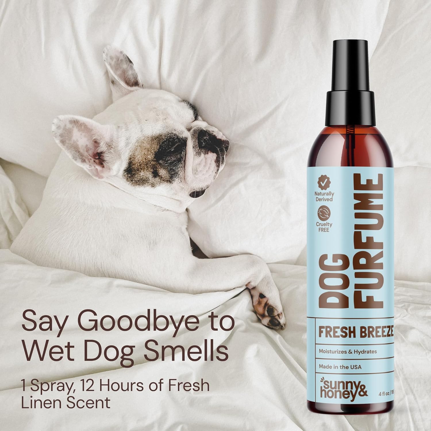 Sunny & Honey Dog Perfume Spray Long Lasting - 4 fl oz (2-Pack) - Deodorizing, Detangling & Hydrating with Avocado Oil & Silk Protein - pH Balanced Dog Cologne Spray - Fresh Breeze Scent