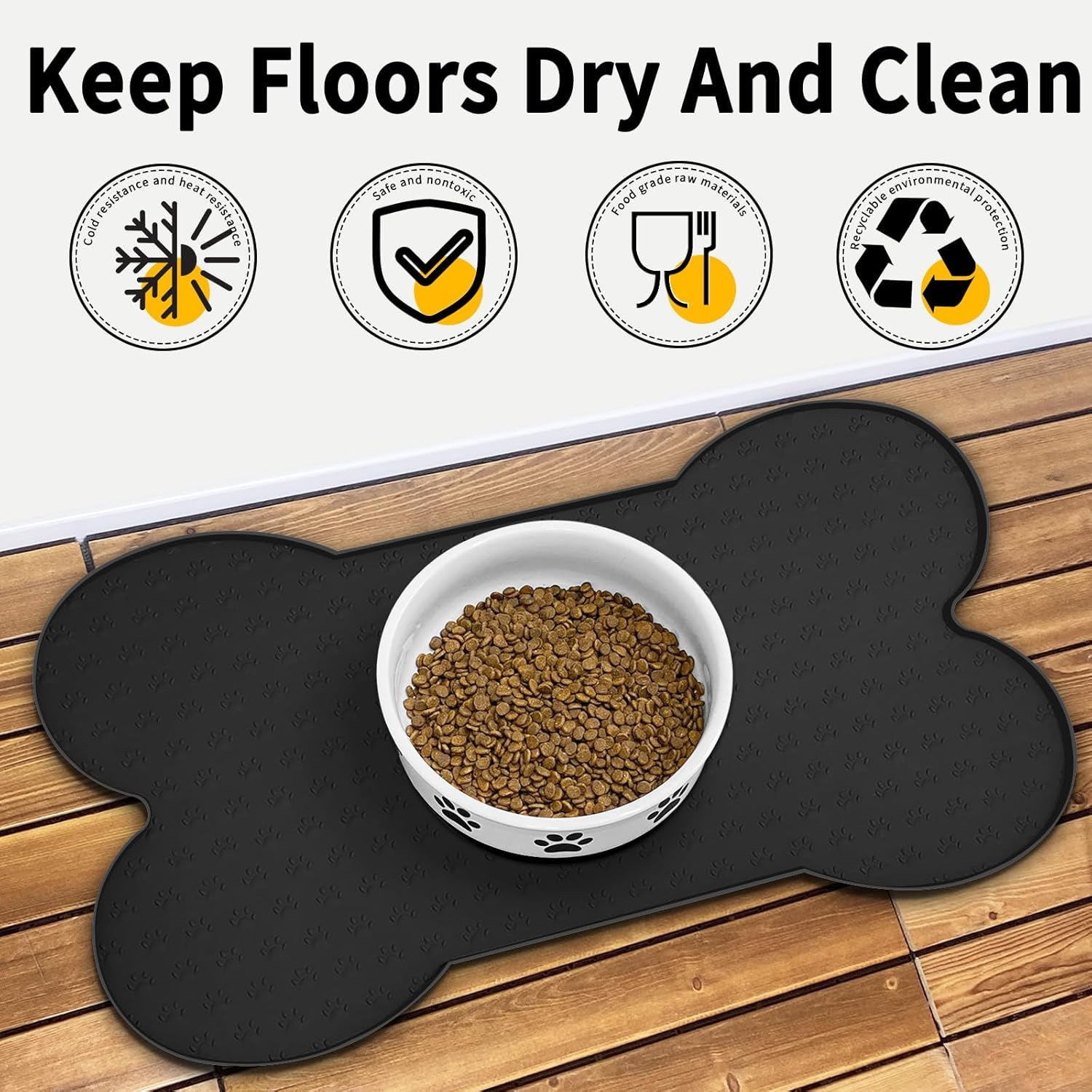Dog Food Mat Anti-Slip Silicone Dog Bowl Mat Thicker Pet Placemat Waterproof Cat Feeder Pad with Raised Edge Puppy Kitten Feeding Mats Suitable Small Medium-Sized Dogs Cats Eating Tray