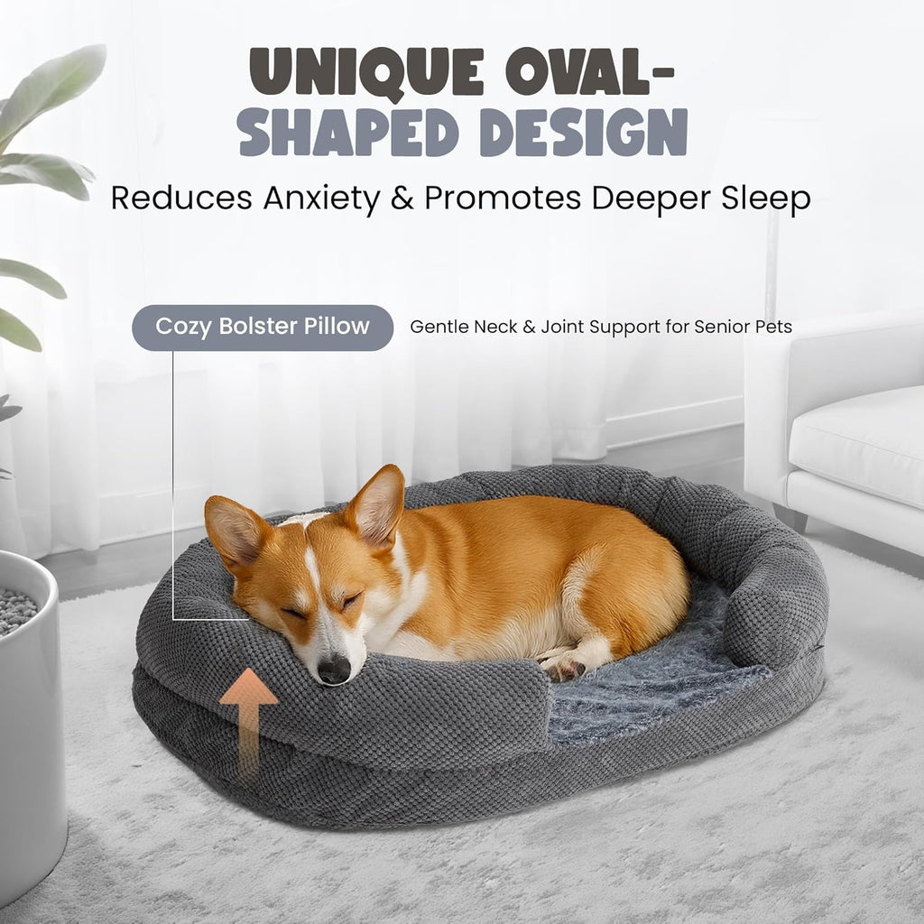 Donut Dog Bed for Small Dogs, 28" Orthopedic Pet Sofa with Egg Crate Foam, Washable Cover & Non-Slip Bottom, Cozy Cat Couch with Bolstered Sides, Grey (28")