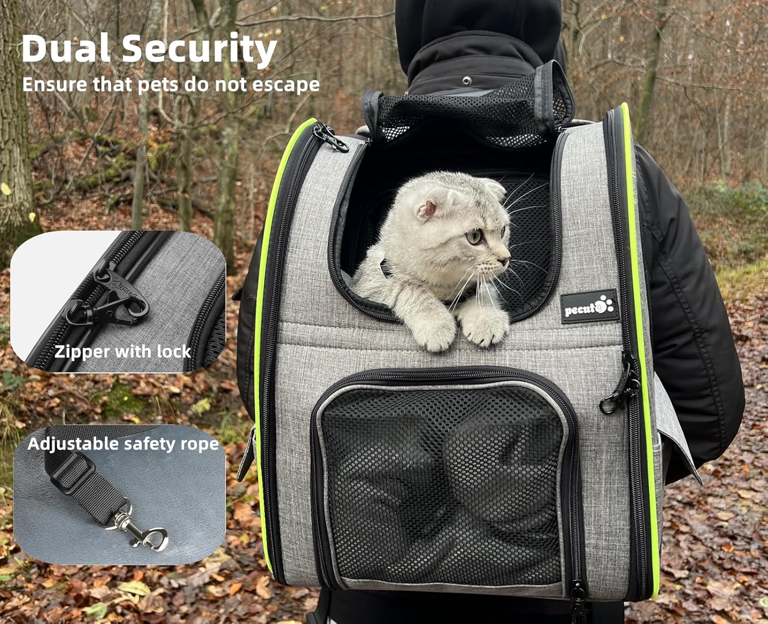 Pecute Cat Carrier Backpacks, Expandable Cat Backpack with Breathable Mesh, Pet Carrier Backpack for Cats Small Dogs Puppies Up to 17 Lbs, Dog Carrier Backpack Great for Travel Hiking Camping Outdoor