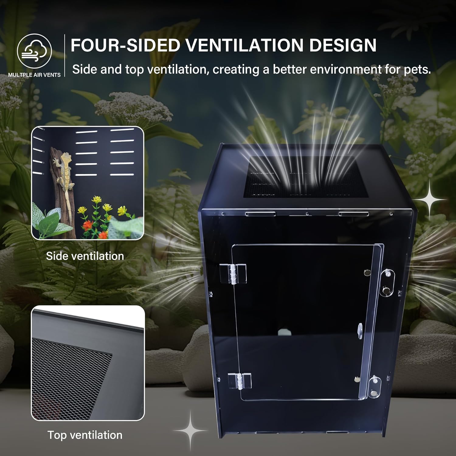 Reptile Enclosure for Crested Gecko – 12x12x18 Acrylic Reptile Tank for Gecko, Snake, and Lizard – PVC Terrarium for Small Pets