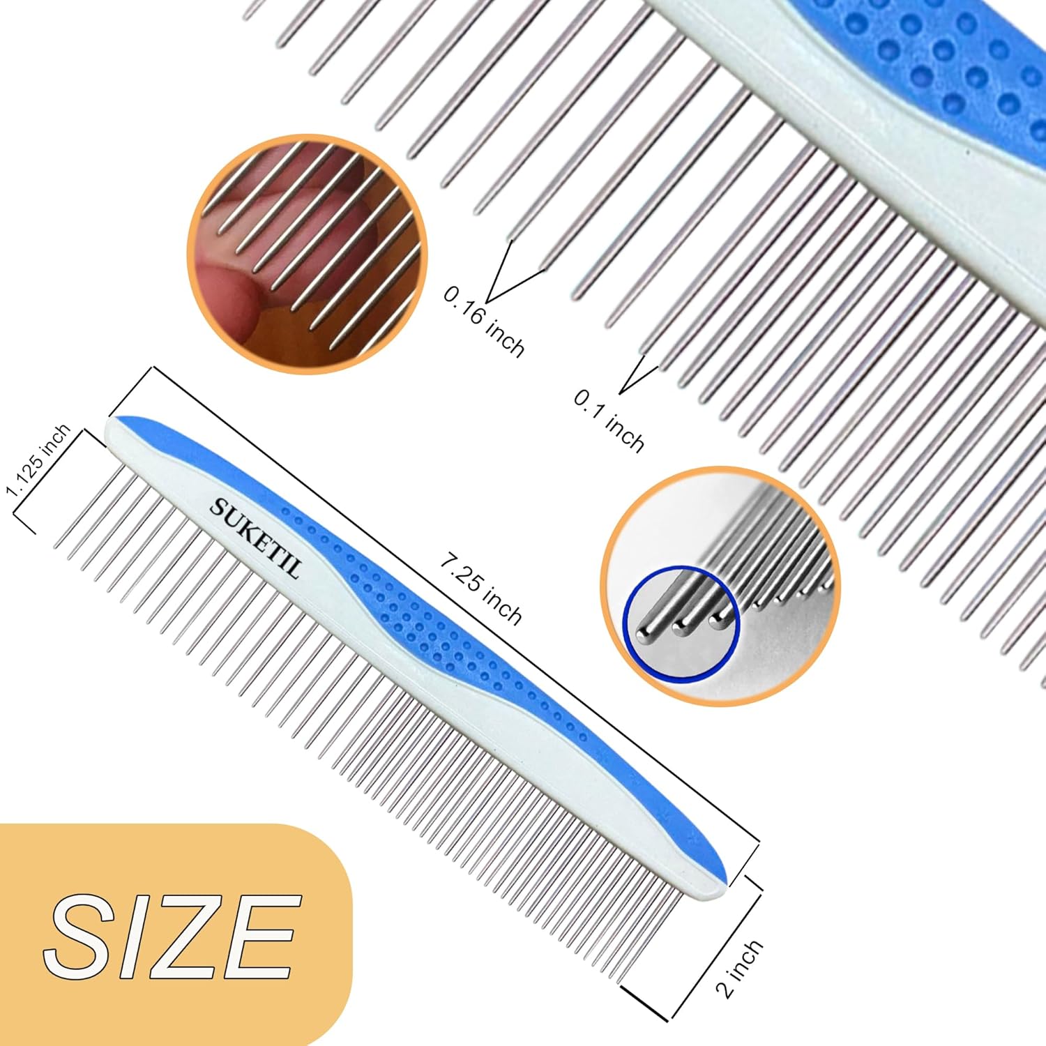 Dog Grooming Comb for Matting, Dog combs for grooming matting, Dematting Comb for Dogs and Cat with Stainless Steel Teeth & Non-Slip Handle (Style 1- Blue)