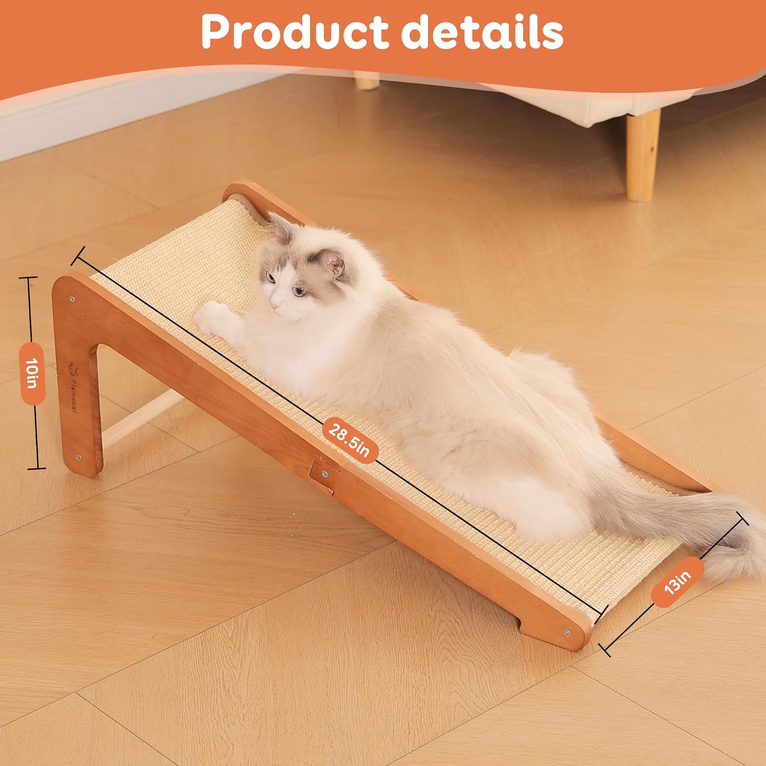 L-Shaped Cat Scratching Post - Beechwood Base, 28.5" Natural Sisal Woven Cat Scratch Pad, Durable Cat Scratcher, Furniture Protector for Cats' Clawing and Play