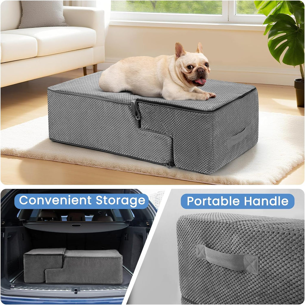 Dog Stairs for Bed 18.5" H, 4-Step Dog Steps for Small Dogs and Cats, Indoor Non-Slip Balanced Pet Stairs are Suitable for Puppy, Older Cat,Gery