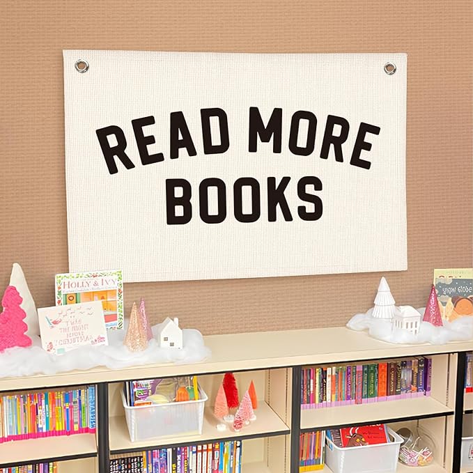 Lacama Classroom Decor Reading Corner Sign,Read More Books Banner Flags,Reading Nook Decor,Positive Affirmations Wall Decor Hanging Banner Flag,30x20 Inch