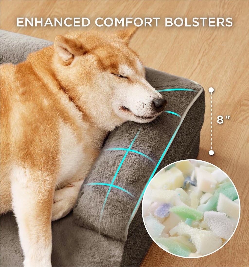 Made4Pets Orthopedic Dog Bed for Extra Large Dogs, Supportive Foam XL Pet Bed Sofa with Washable Removable Cover, Waterproof Large Dog Couch Bed, Non-Slip Bottom and Egg-Crate Foam, Grey
