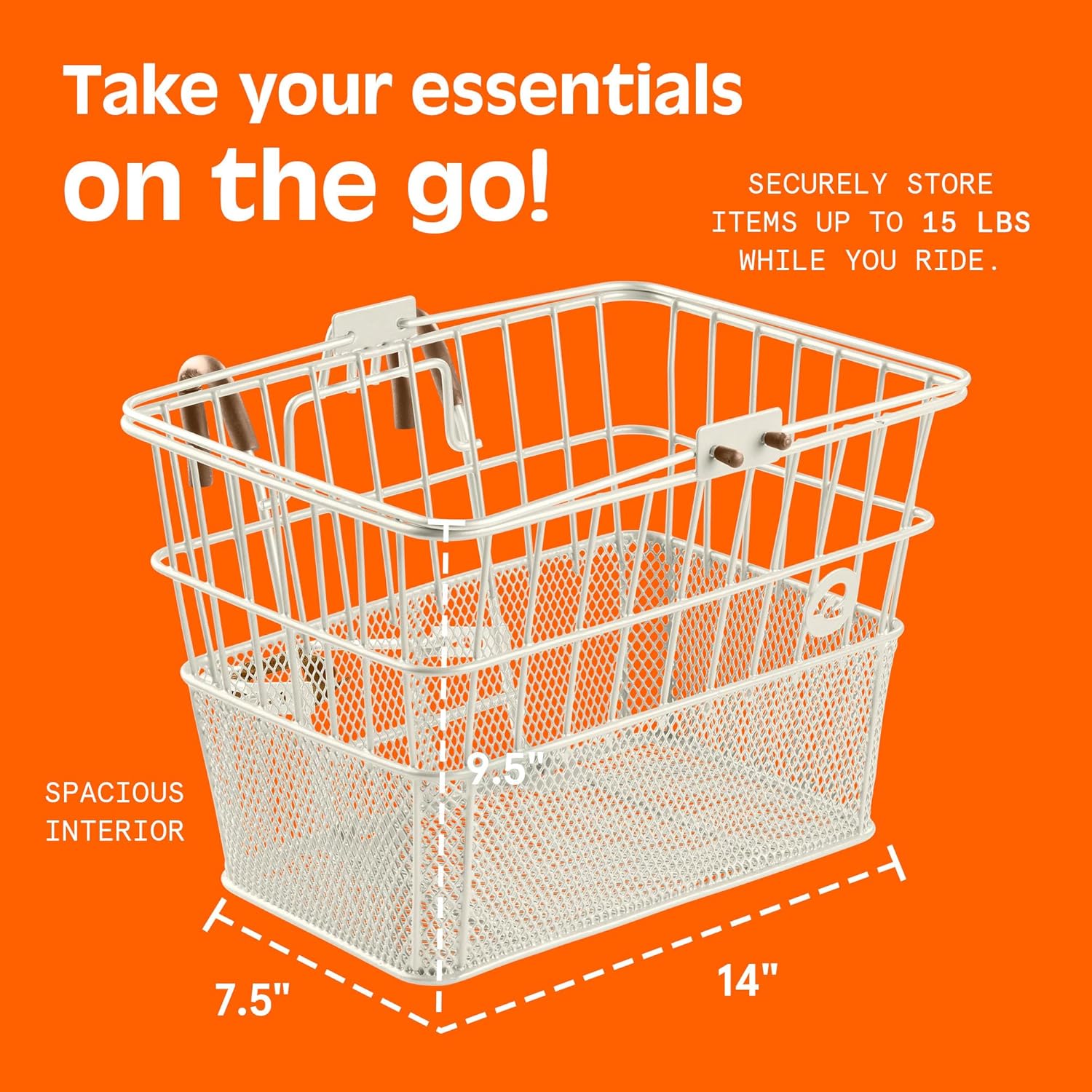 Retrospec Apollo Detachable Front Bike Basket Steel Half-Mesh with Integrated Detachable Hooks and Built-In Handle, Easy Assembly and Portability for Bicycles
