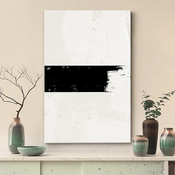 SIGNWIN Canvas Print Wall Art Geometric Black Stripe Tan Color Field Abstract Shapes Illustrations Minimalism Contemporary Nordic Relax/Calm Zen Decorative for Living Room, Bedroom, Office - 12"x18"