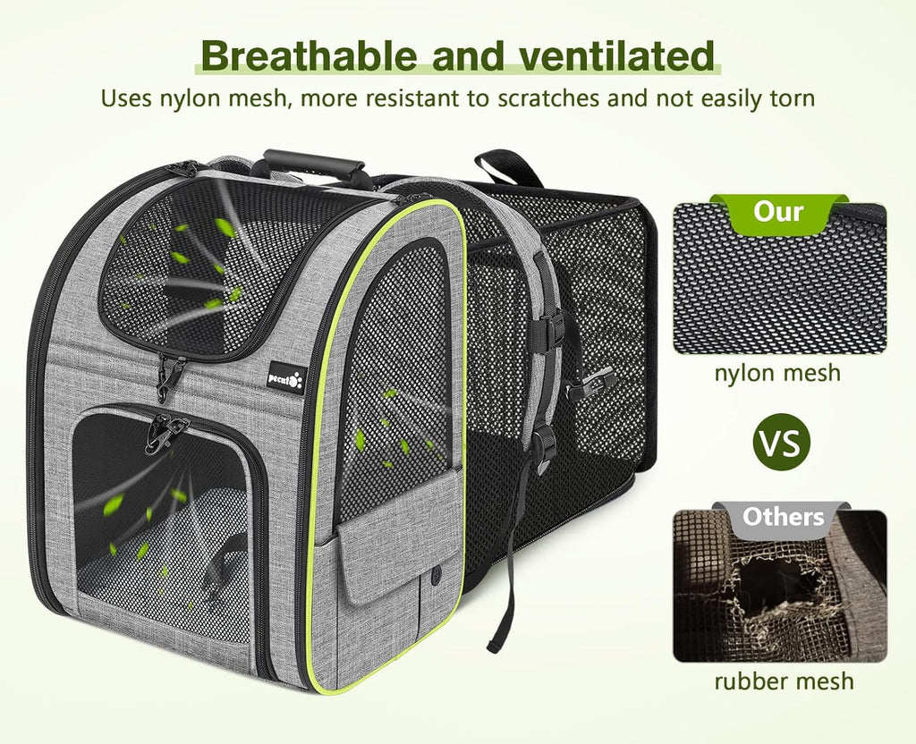 Pecute Pet Carrier Backpack with Shade Cover, Large Cat Carrier Backpack, Expandable Cat Backpack with Breathable Mesh for Medium Large Cats, Small Dogs, Dog Backpack Carrier for Travel Hiking