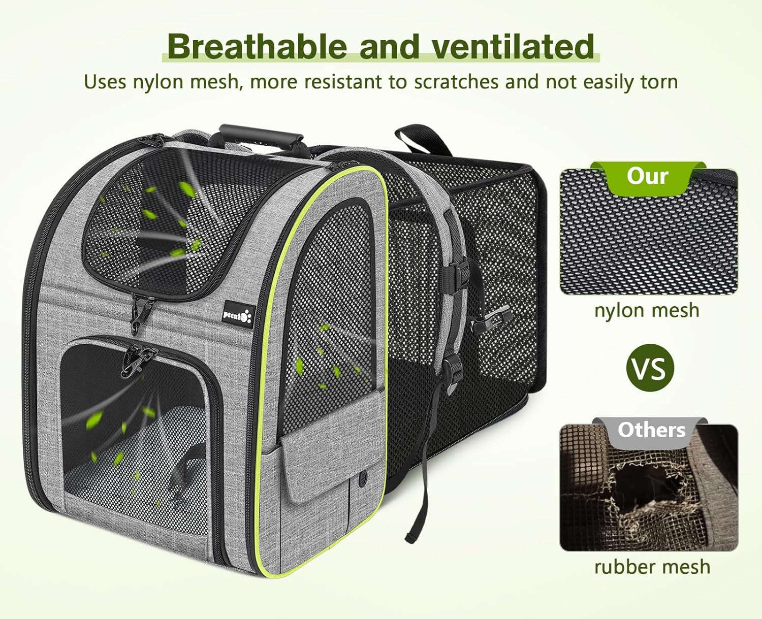 Pecute Pet Carrier Backpack with Shade Cover, Large Cat Carrier Backpack, Expandable Cat Backpack with Breathable Mesh for Medium Large Cats, Small Dogs, Dog Backpack Carrier for Travel Hiking