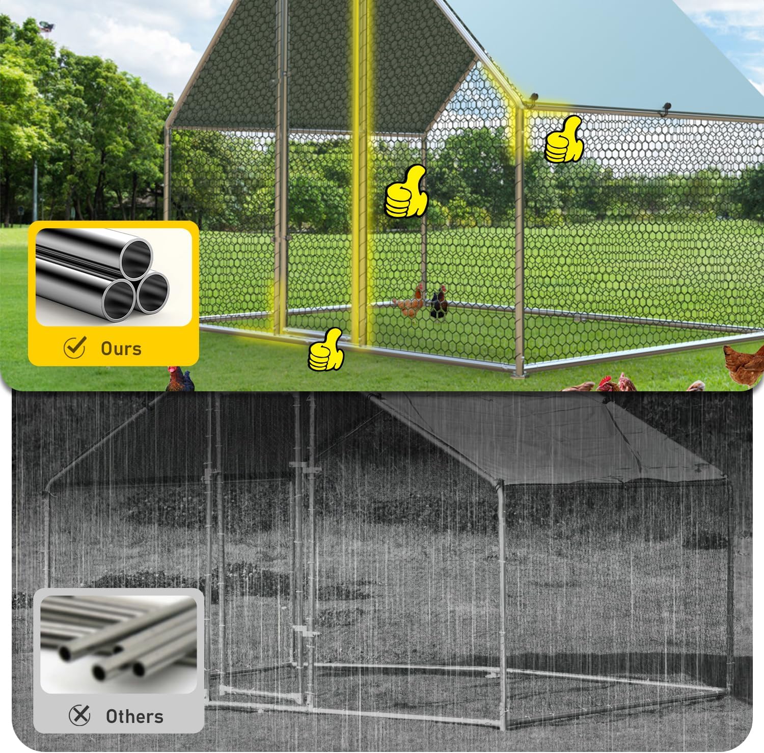 4ever2buy 1.26’’ Large Metal Chicken Coop Run Walk in, Chicken Pen for Chickens, Outdoor Chicken Runs Coops, Flat Roofed Chicken Runs for Yard with Anti-Ultraviolet Cover (9.2’L x18.7’Wx 6.4’H)