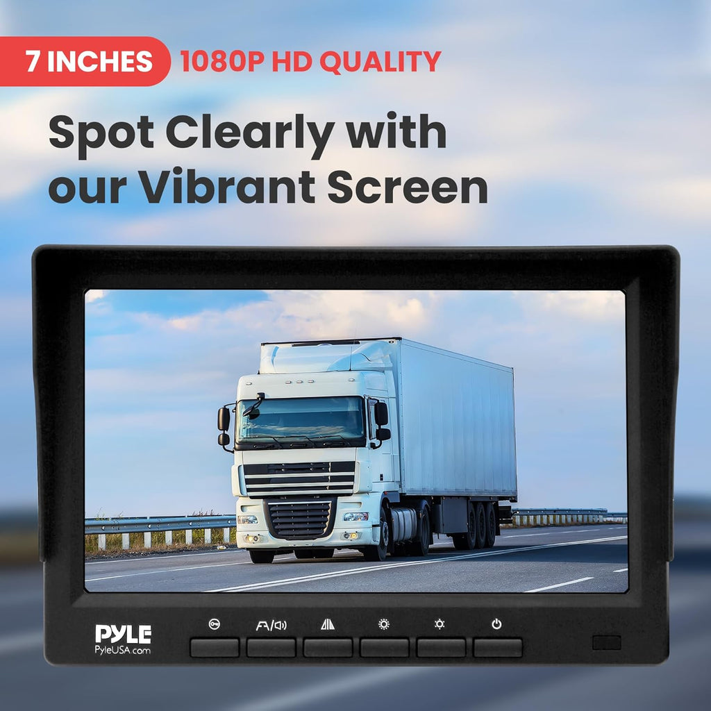 Pyle 7” 1080P HD Digital Wireless Monitor and Wireless License Plate Camera - Waterproof, Night Vision, Single Channel Visual Assistance Kit (12/24V for Bus, Truck, Trailer, Van, RV, Camper)