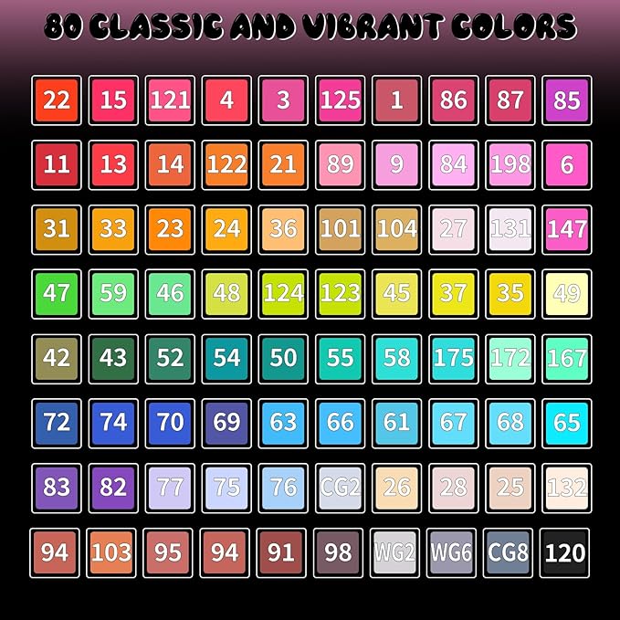 alchilalart 80 Colors Alcohol Markers Set - Dual-Tip Art Markers for Sketching, Animation, Blending - Professional Art Supplies for Artists, Designers, Adults