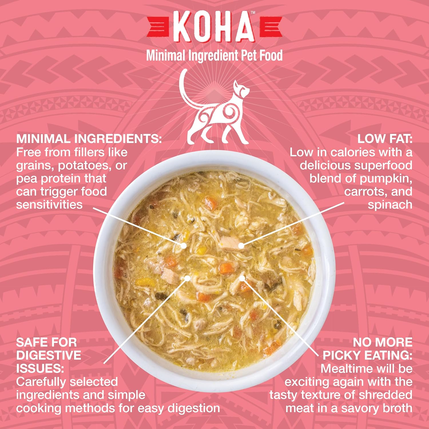 KOHA Pure Shreds Chicken and Salmon Entrée for Cats, High Protein Wet Cat Food, 2.8oz Cans (Pack of 24)