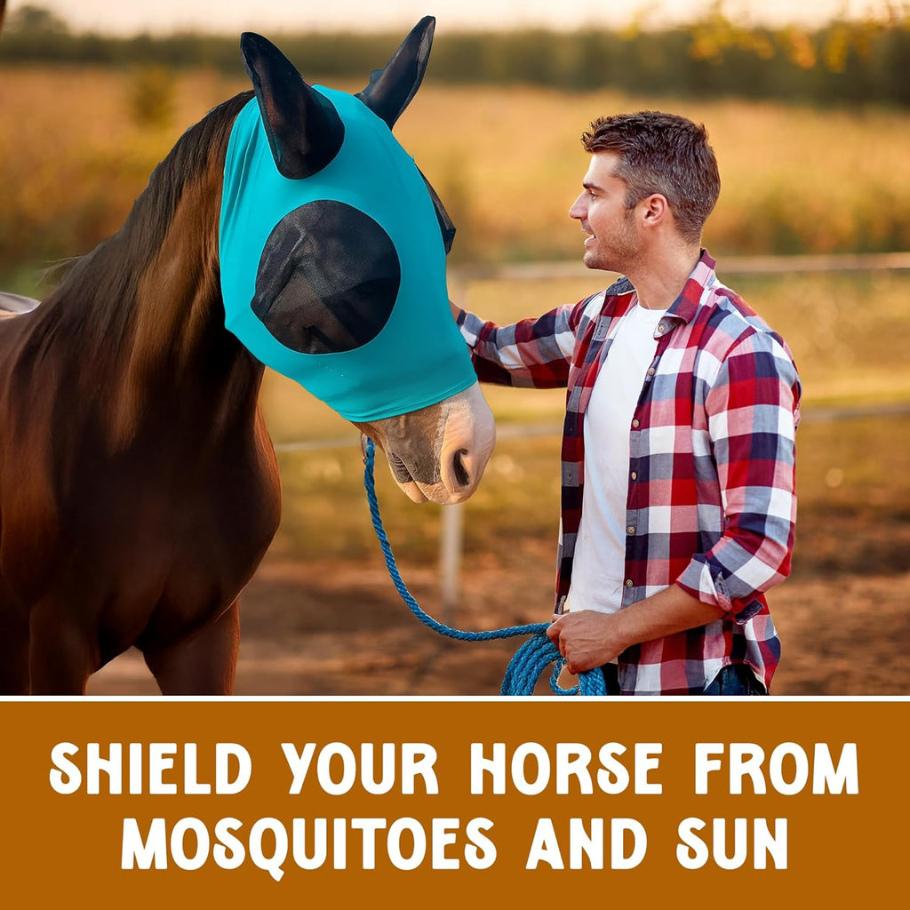 Horse Fly Mask - Durable Equine Fly Mask with Full Coverage for Eye & Ear - Stretchable, UV & Sun Protection Flymask for Horses, Ponies & Mini Horses - Horse Face Cover for Pasture & Trail - Pink