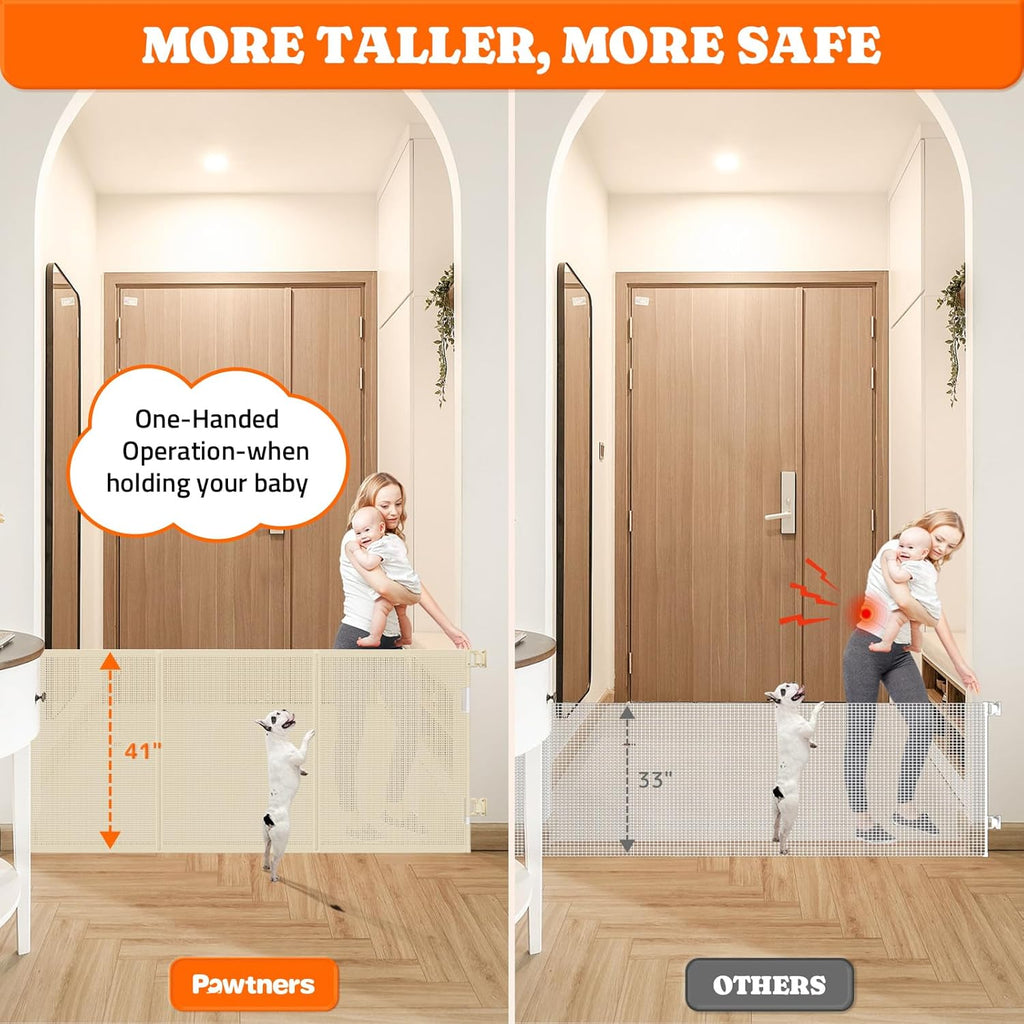 Upgrade 120" Retractable Baby Gates Extra Wide with Reinforced Strip, 10 FT Retractable Dog Gate, 41" Tall Retractable Gate Indoor Outdoor for Pet and Baby-Beige