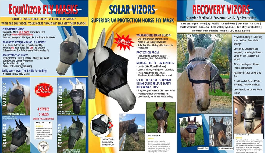 EquiVizor 95% UV Eye Protection (Full) Standard Horse Fly Mask - Help with Uveitis, Corneal Ulcer, Light Sensitivity. Designed to Stay On Your Horse, Off The Ground.