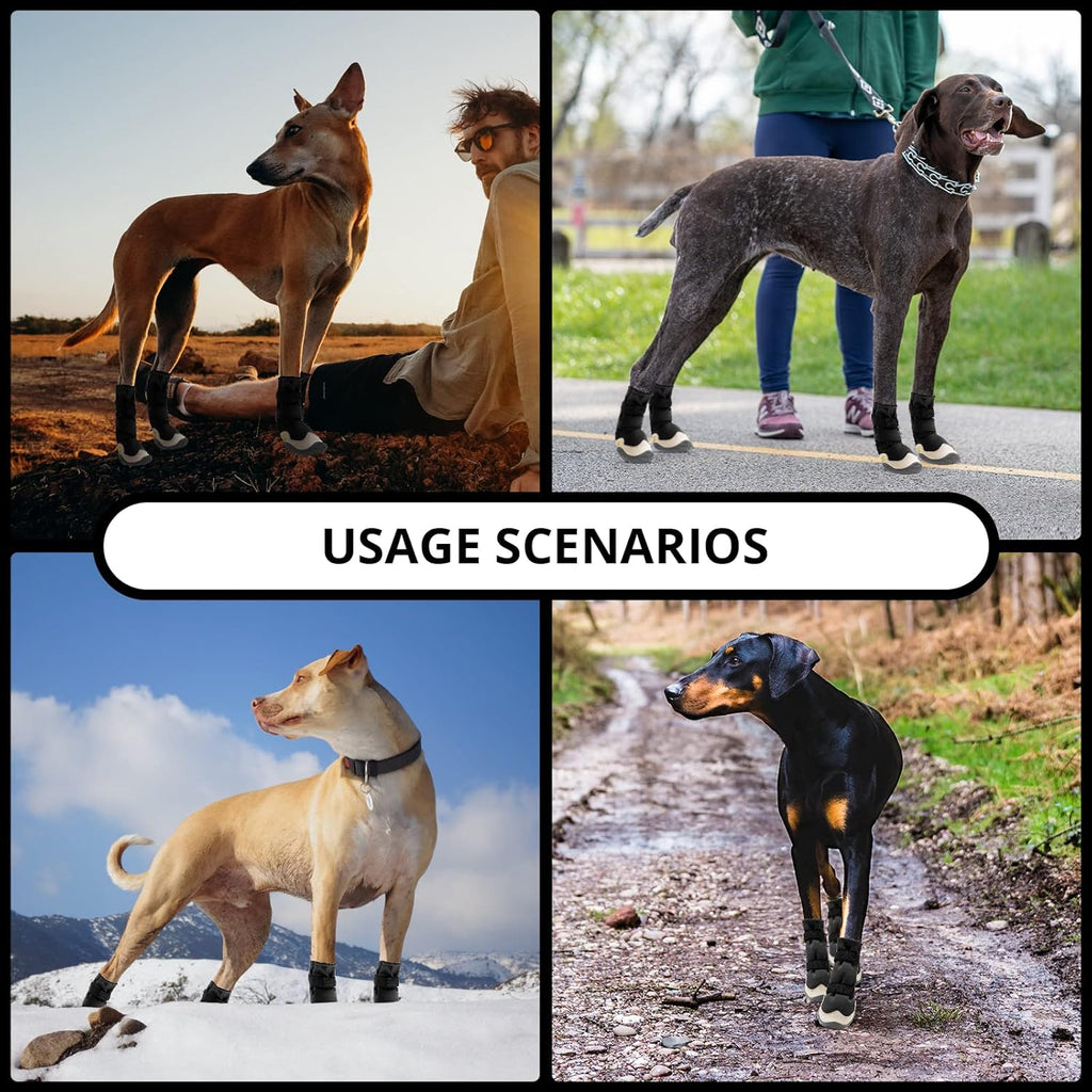 Dog Shoes for Hot Pavement Anti-Slip Dog Boots & Paw Protectors for Summer Rainy Day Dog Snow Boots Waterproof Dog Shoes for Small Medium Large Dogs with Reflective Straps for Hiking 4Pcs