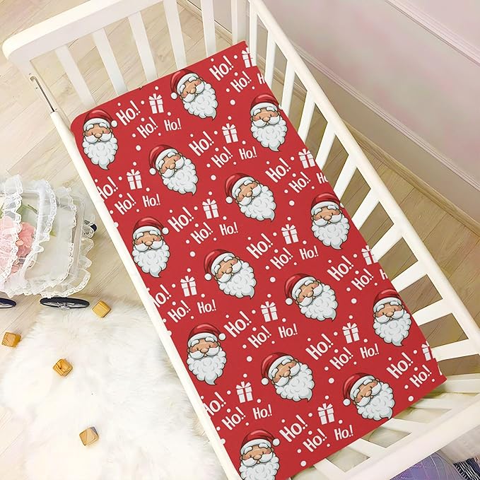 Christmas Santa Hohoho Crib Sheets Soft Breathable Fitted Baby Playard Sheets Mattress Cover for Girl Boy, 39" x 27" x 5"