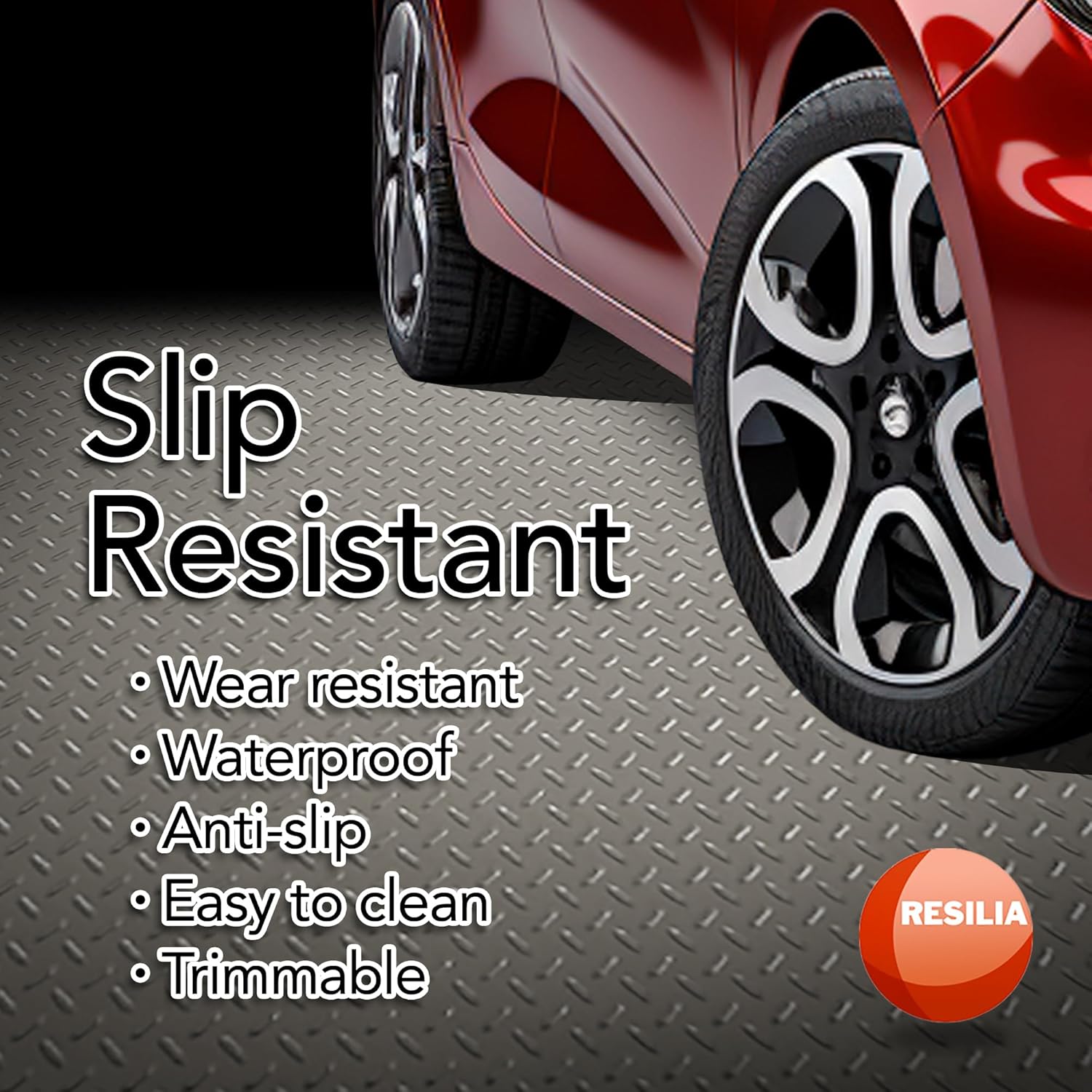 RESILIA Heavy Duty Garage Floor Runner & Protector Mat - Slip Resistant Diamond Plate PVC Mats - Water, Spill, & Stain Resistant, Sandstone (4 feet x 10 feet)