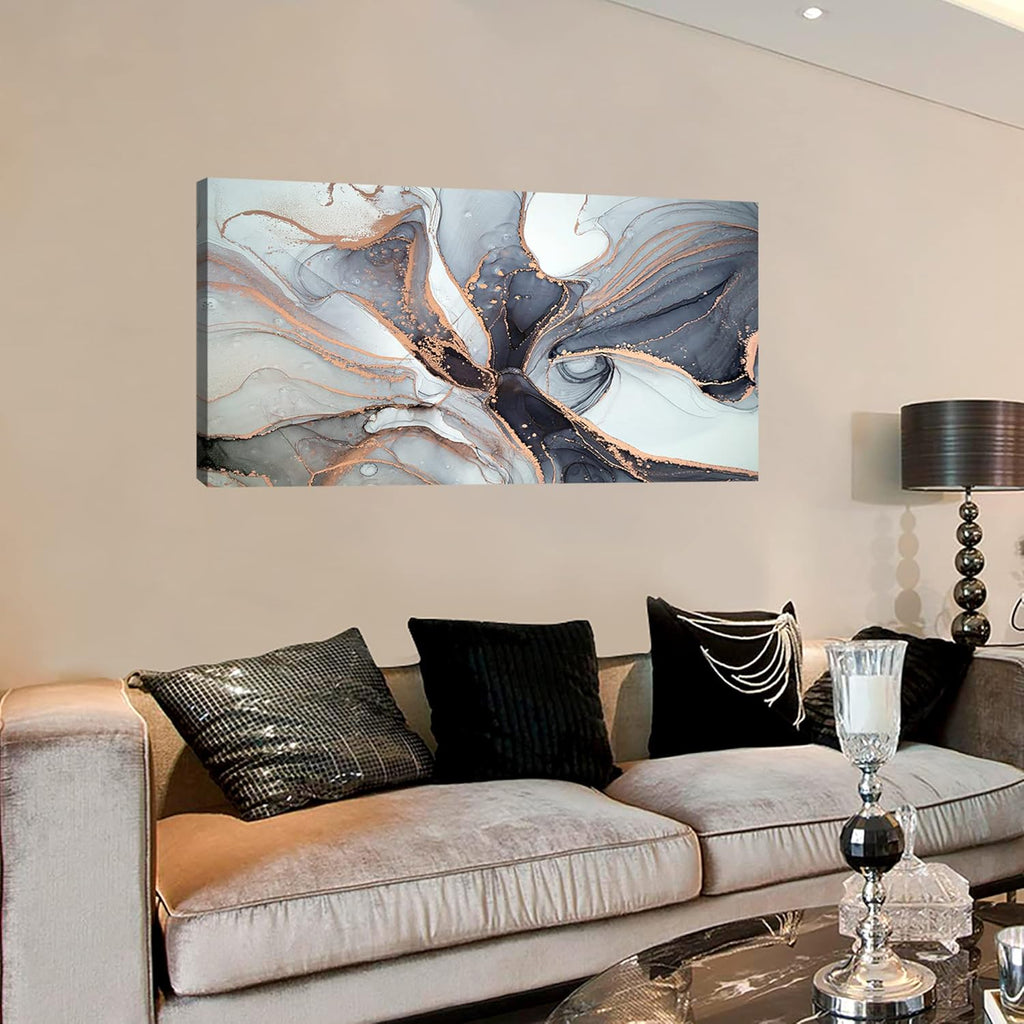XXMWallArt FC3462 Framed Wall Art Gray and Gold Abstract Painting Background Abstract Canvas Wall Art Print Painting for Bedroom Living Room Office Wall Decor Home Decor