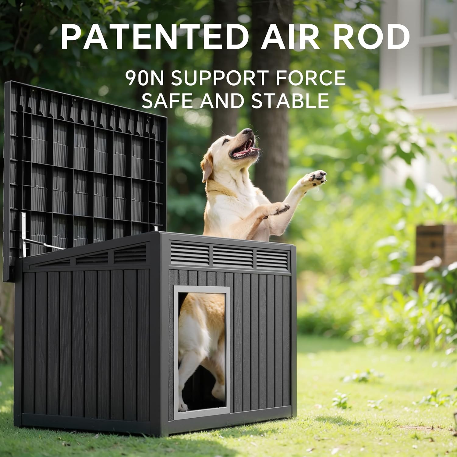 DRATO Dog House for Both Indoor and Outdoor with Weatherproof Roof Removable Floors for Medium to Large Dogs Interior Space (Black, Large (42.87 * 32.95 * 31.61''))