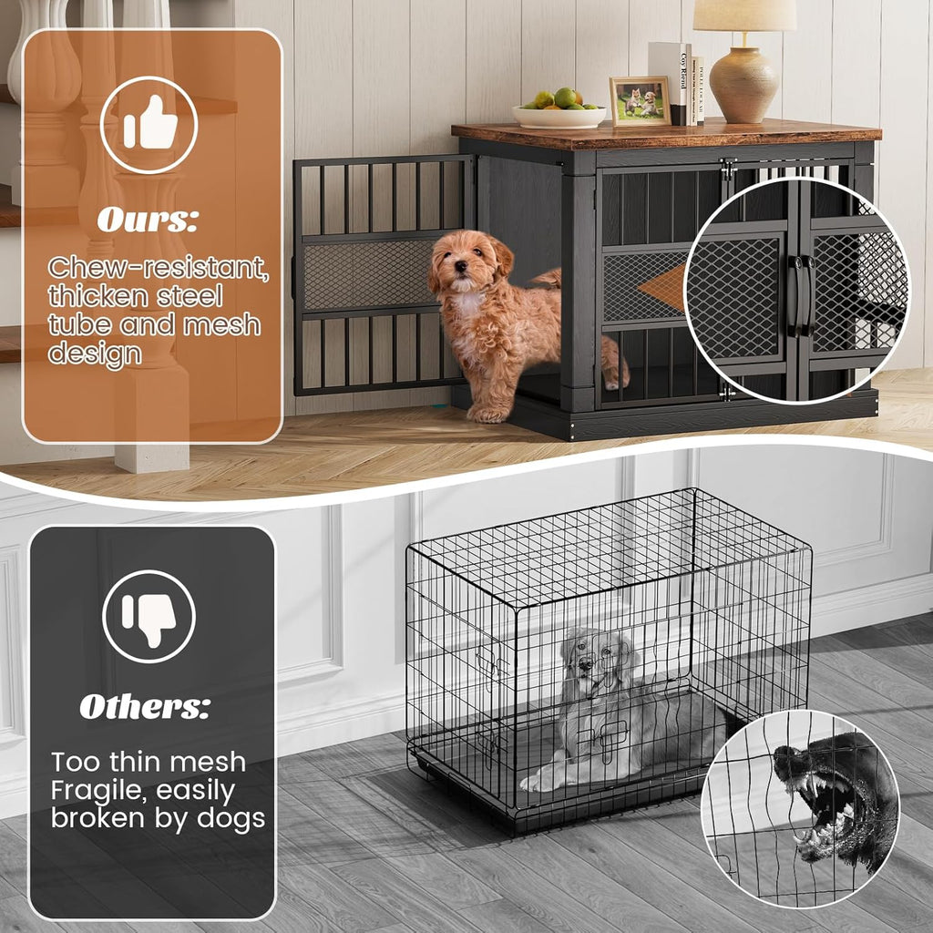 VOPEAK Dog Crate Furniture, Chew Resistant Dog Crate for Dogs, Heavy Duty Dog Crates Dog Kennel Cage Indoor with Double Doors, End Table for Bedroom Living Room (Black, 27.5" L x 20" W x 23.6" H)