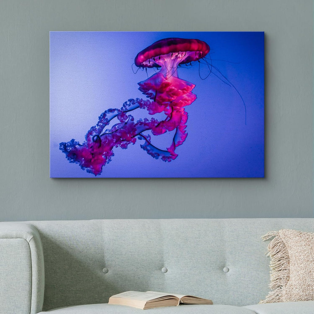 wall26 Canvas Print Wall Art Vibrant Neon Hot Pink Underwater Jellyfish Nature Animals Photography Realism Rustic Scenic Landscape Wilderness Earth for Living Room, Bedroom, Office - 12"x18"