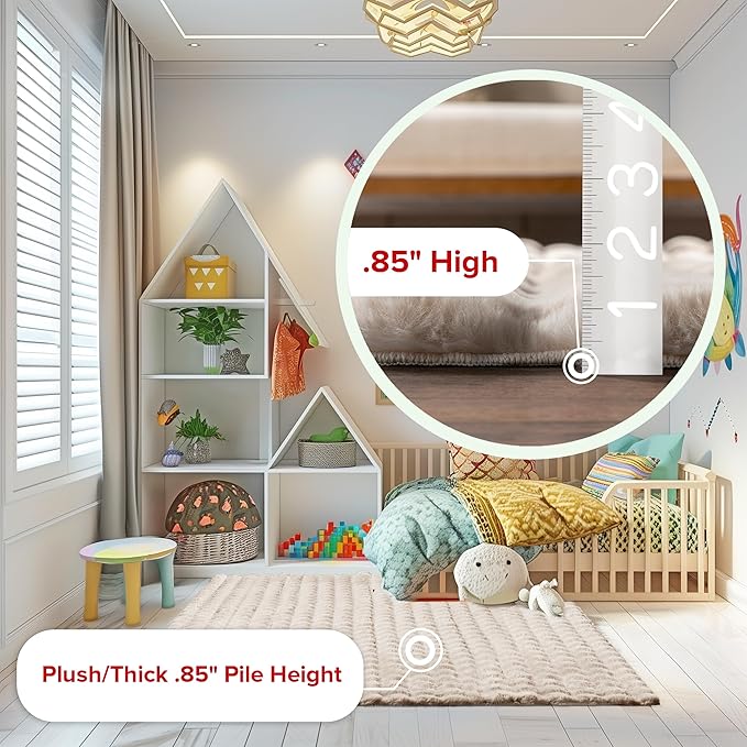 nuLOOM Jeni Beige, 6' x 9', Solid Faux Rabbit, Fluffy and Cozy, High Traffic, Stain Resistant, Easy Clean, Durable Washable Area Rug for Bedroom, Living Room, Dining, Den, Foyer, Entryway