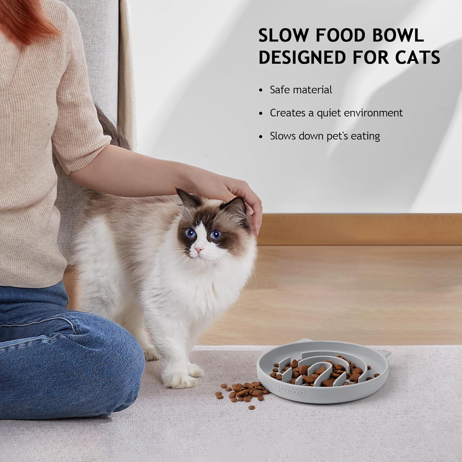 Coomazy Silicone Slow Feeder Dog Cat Bowls, Interactive Puzzle Toy for Pets Food Training, Keeps Dogs Cats Busy, Prevents Puppy Kitty Overeating (Smoke Gray, 1.4Cup)