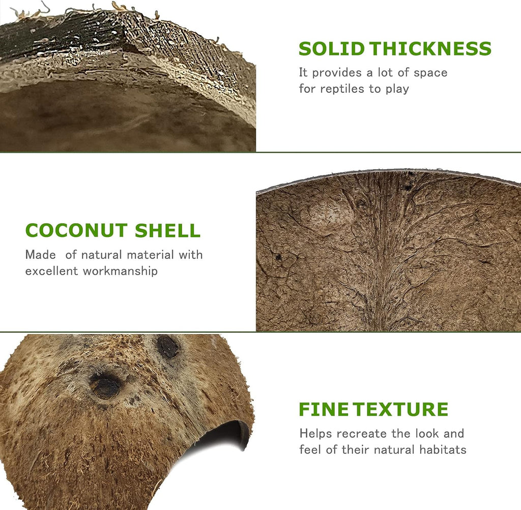 Hamiledyi Reptile Hideouts Natural Coconut Shells Hut Hermit Crab Climbing Toys Gecko Hide Cave Lizard Habitat Decor Plant Leaves Decoration for Spider Snake Chameleon (4Pcs)