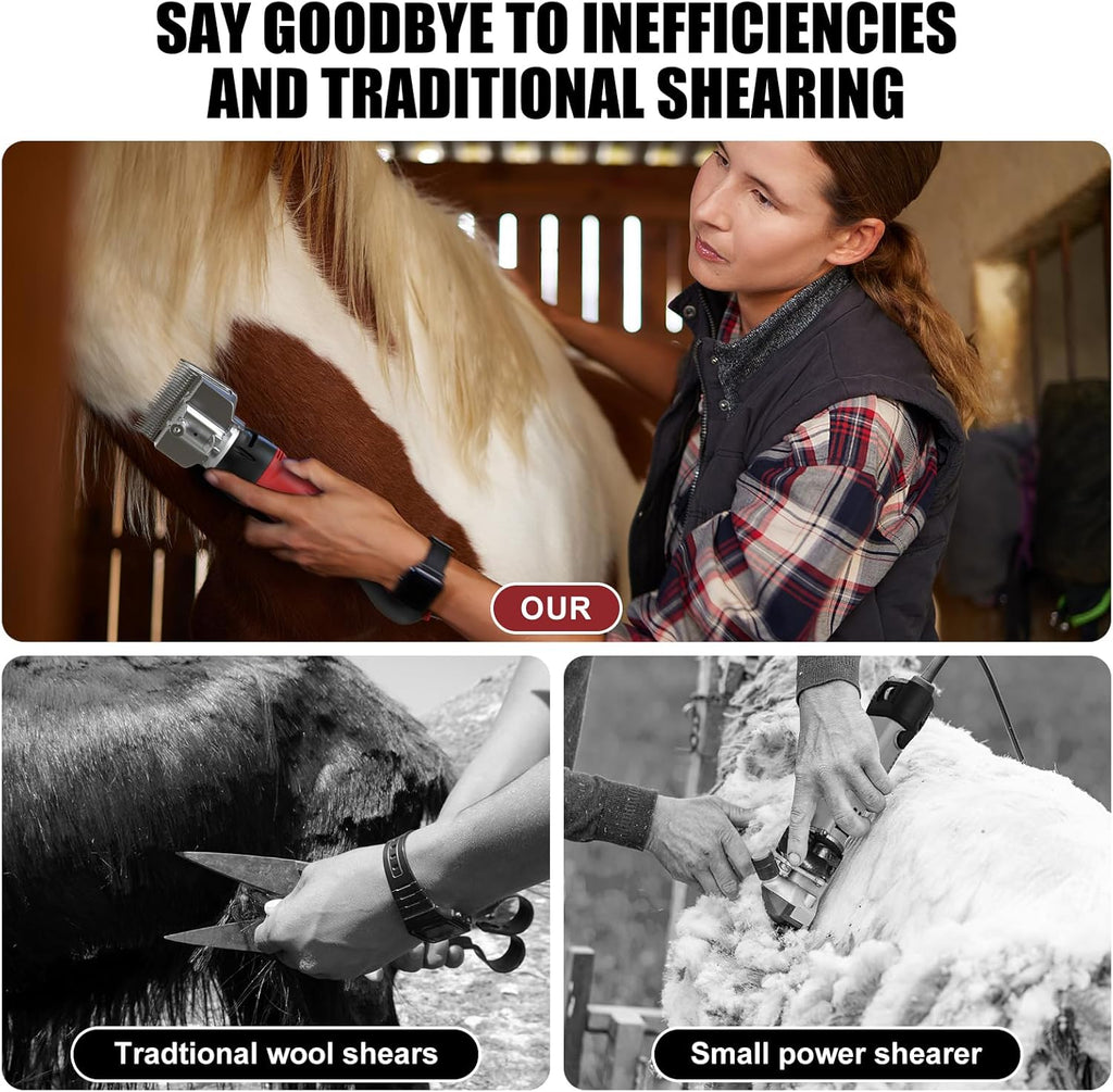 Horse Clippers,600W Professional Electric Horse Grooming Kit, Shaving Equine Clippers for Horses Goat Cattle Large Thick Coat Animals,6 Speeds Heavy Duty Farm Livestock Haircut Trimmer