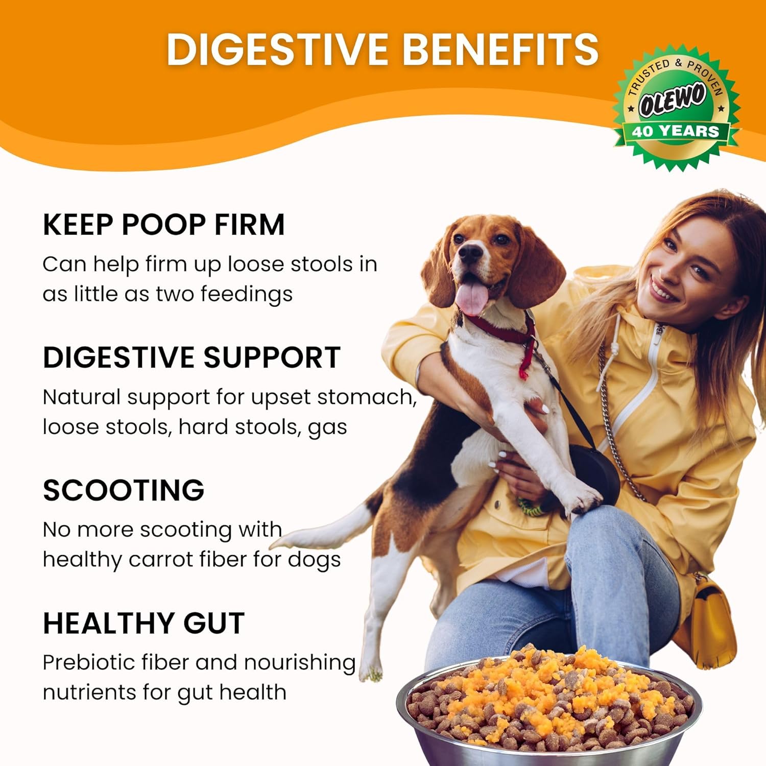 Olewo Original Carrots for Dogs – Fiber for Perfect Poop, Dehydrated Dog Food Toppers for Picky Eaters, Natural Skin & Coat Support, Multivitamin, Probiotics for Digestive & Gut Health, 1 lb