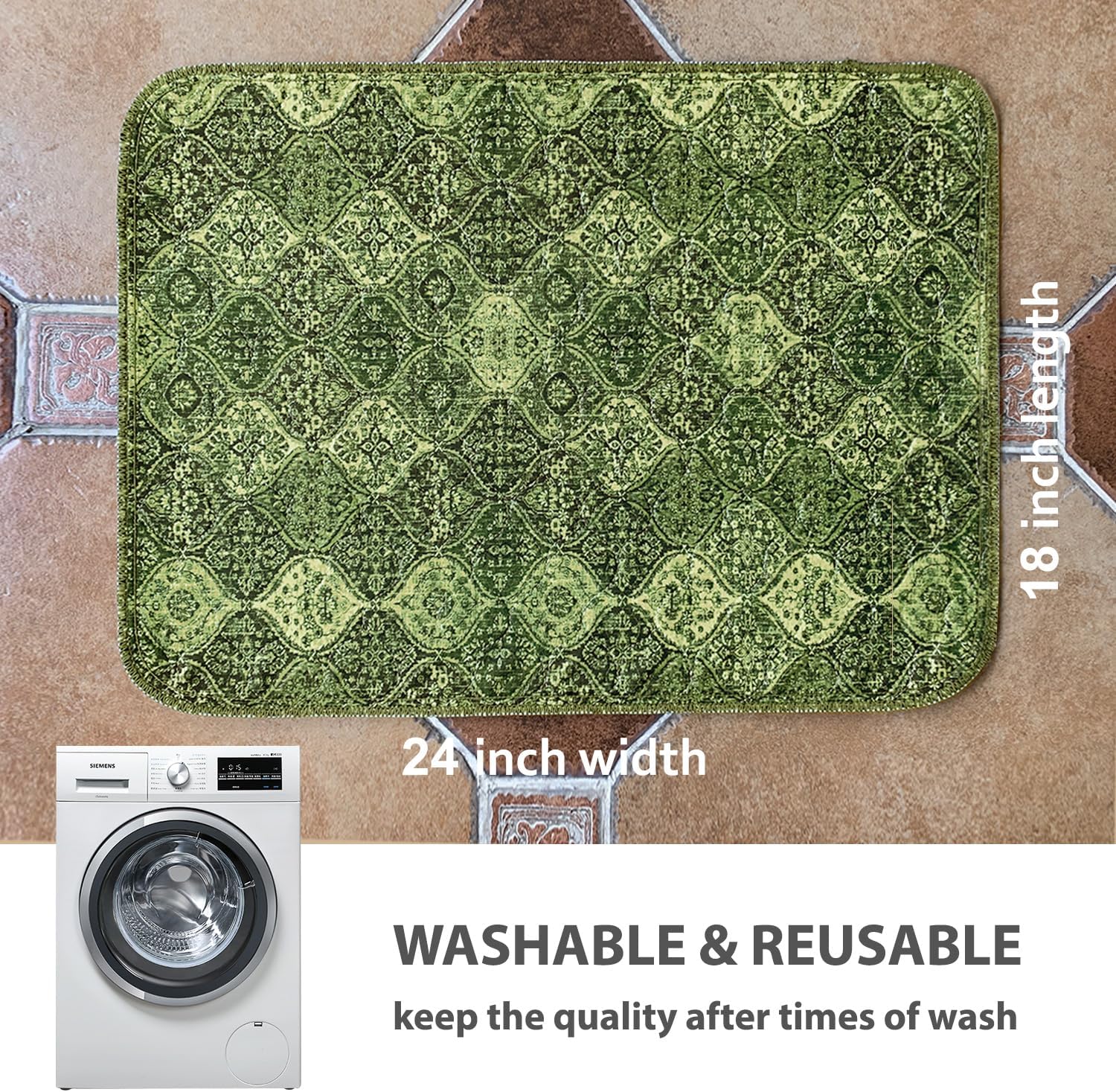 nunubaby Washable Pee Pads for Dogs, Stylish, Non-Slip and Leak-Proof Pee Pads. Reusable Potty Pads for Dogs for Crates and Floors.(Green/Multi, 18" x24")