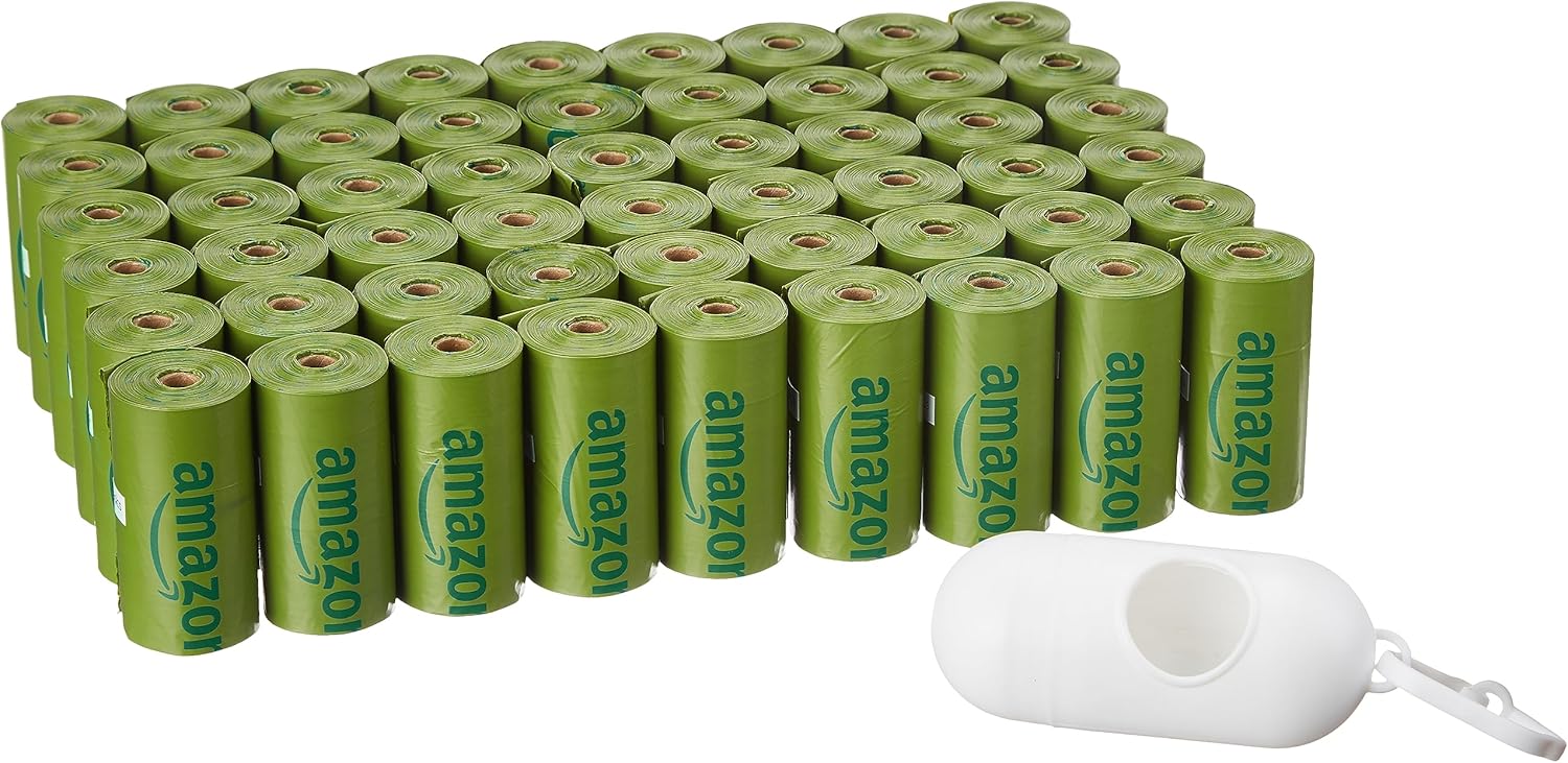 Amazon Basics Dog Poop Bags with Dispenser, 810 Count, Enhanced for Guaranteed Leakproof, Cucumber Scented, Includes Leash Clip