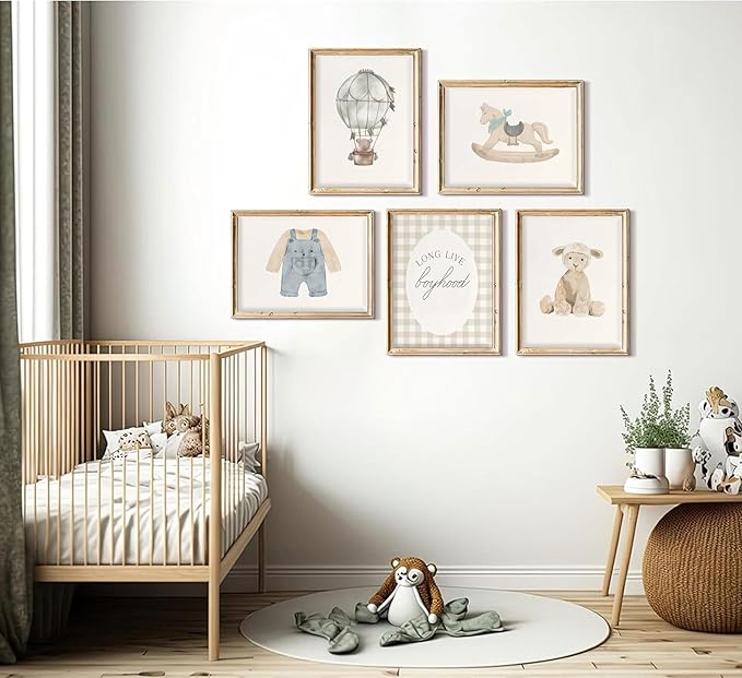zxcvbn888 5Pcs Vintage Nursery Wall Art Vintage Blue Canvas Posters Bear Pictures Hot air balloon Toddler Art Prints Long Live Boyhood Wall Decor for Boy Nursery Baby Bedroom Kids Unframed