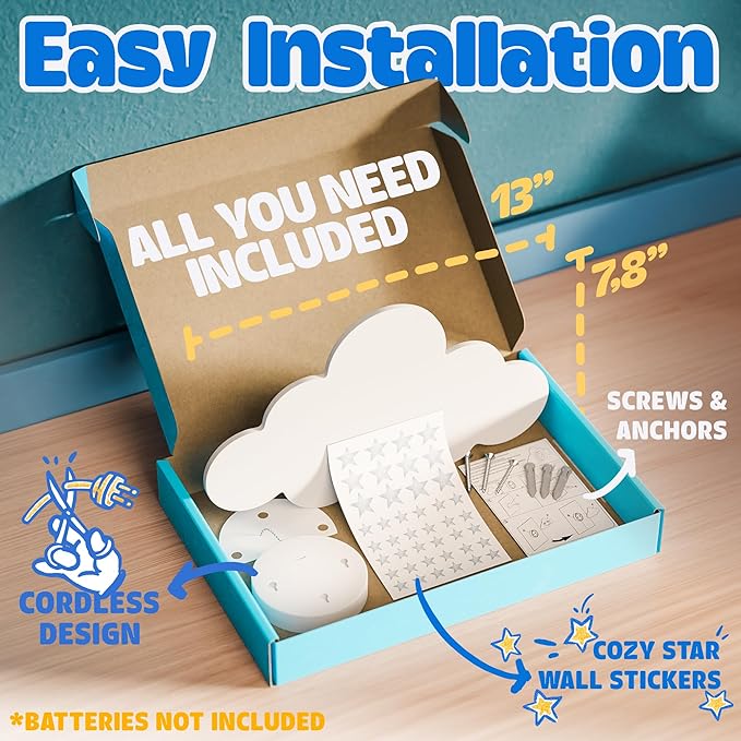 Tip perk Floating Cloud Wall Lamp for Baby Nursery | Cute Floating Cloud Lamp for Kids Bedroom | Battery-Operated Hanging Night Lights for Bedroom