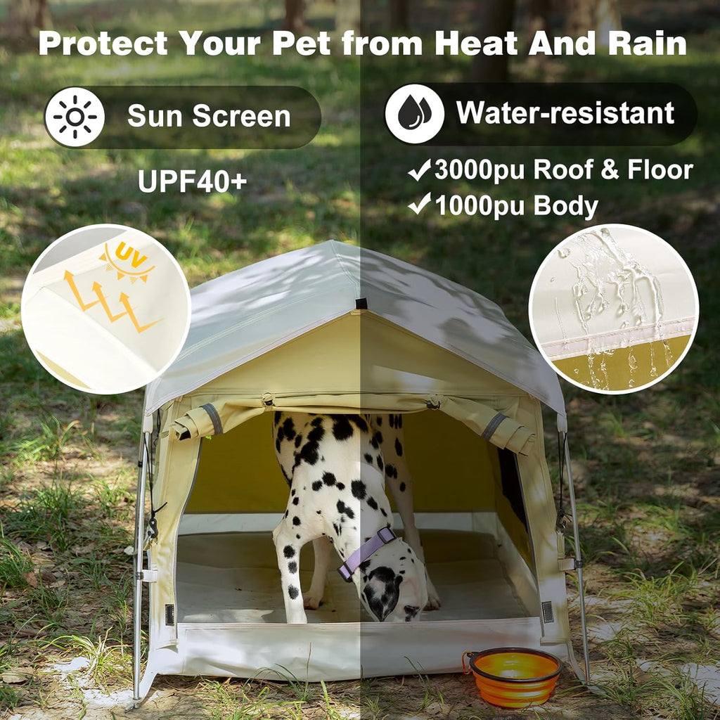 Dog Tent Cotton Fabric, Aluminum Poles and Camping Mat, Outdoor Weatherproof, Dog House Outdoor, Breathable with 2 Side Windows, Portable and Collapsible (Green, Large)
