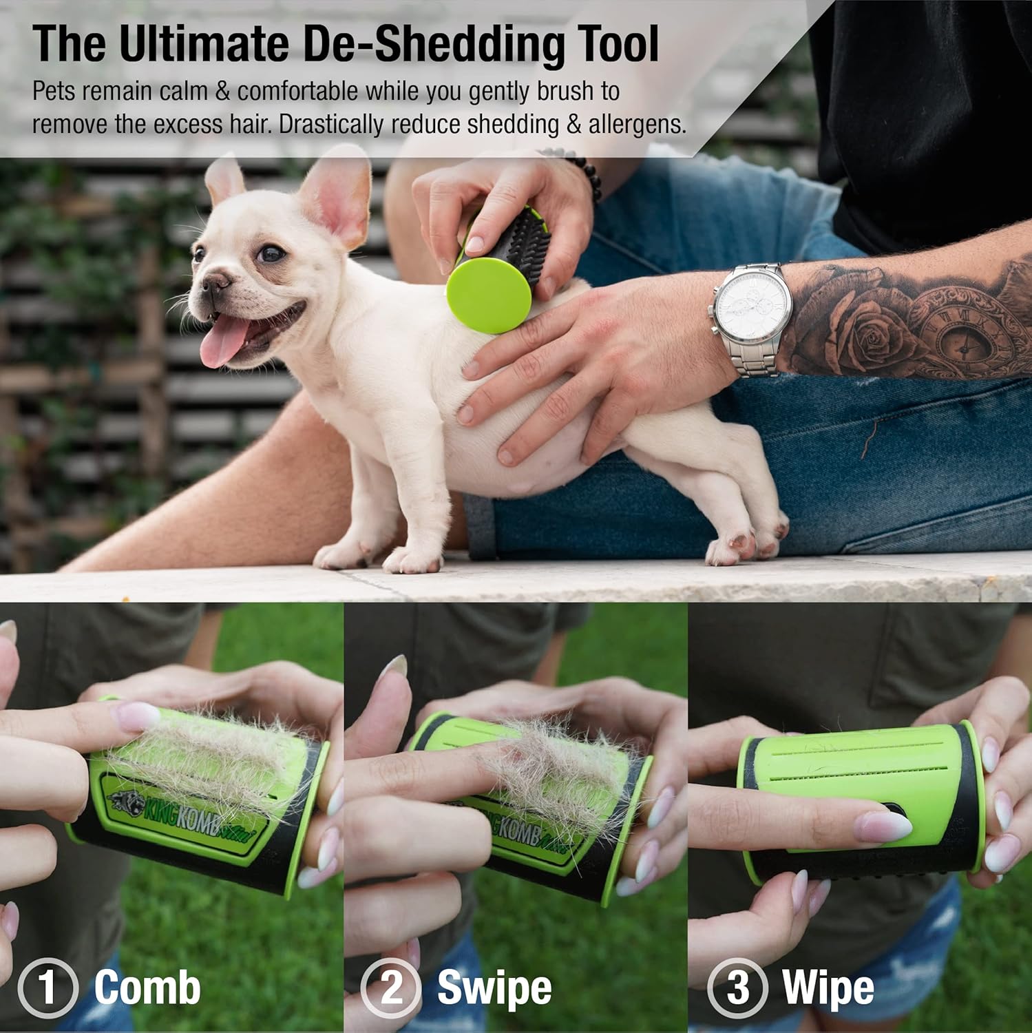 King Kanine Mini King Komb Pet Grooming Brush, Self Cleaning Deshedding | Multi-Use Tool for Cats & Kittens of All Life Stages | Mini Brush Pet for Grooming and Loose Hair | Perfect for Small Coats