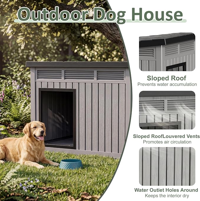 DRATO Small Dog House, Weatherproof Resin Dog House Outdoor - Image 2