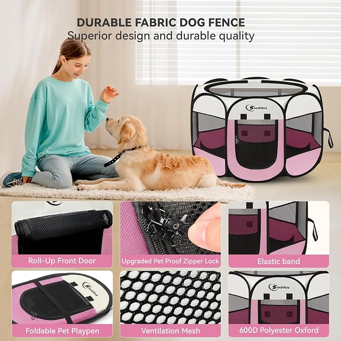 Siedihit Pink Puppy Playpen for Large Dog Cat, Dog Tent Crates Cage - Image 7