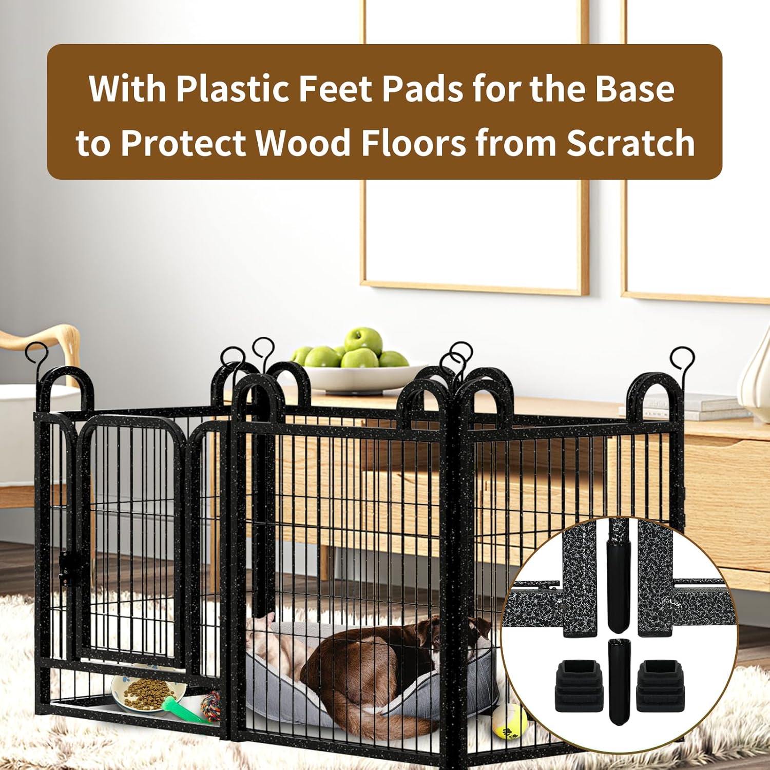 Puppy Playpen 8 Panels Small Dog Fence Outdoor Indoor Use 24" Height Anti-Rust with Doors Portable Dog Play Pen for RV Camping Yard, Total 15FT, 17 Sq.ft, Snowy Black