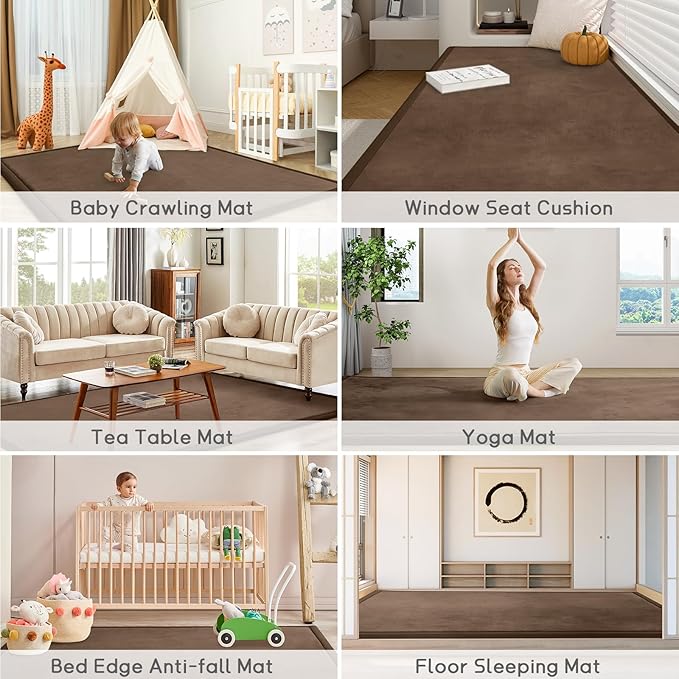 Baby Play Mat for Floor Tummy Time Mat Nursery Muscle Area Rug Playroom Rug Tatami 47"*47" Memory Foam 1.3" Thick Crawling For Babies,Toddlers, Infants, Kids,Floor,Coffee
