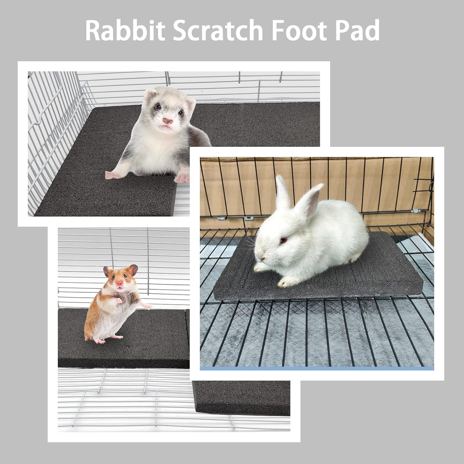 BNOSDM Rabbit Grinding Claw Pads 2 Pack Bunny Scratch Foot Pads Natural Hamster Lava Stone for Teeth Grinding Black Guinea Pig Scratching Board Chew Toy for Ferret Chinchilla Mouse
