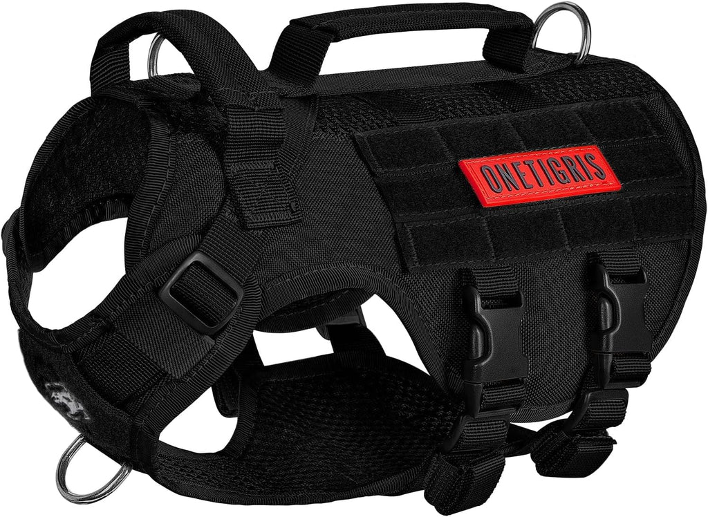 OneTigris Tactical Dog Harness for Small Dogs, No Pull Small Dog Vest Harness with Handles Breathable Military Dogs Molle Vests, Harness for Walking Hiking Training (Black, XS)