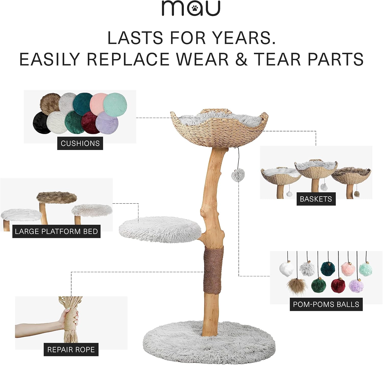 Wooden Cat Tree Tower, Modern Single Branch Cat Condo, Wood Cat Tree, Cat Climbing, Furniture for Cat, Cat Lover Gift, Cat Furniture,Cat Gift by MAU LIFESTYLE (Bullet Gray)