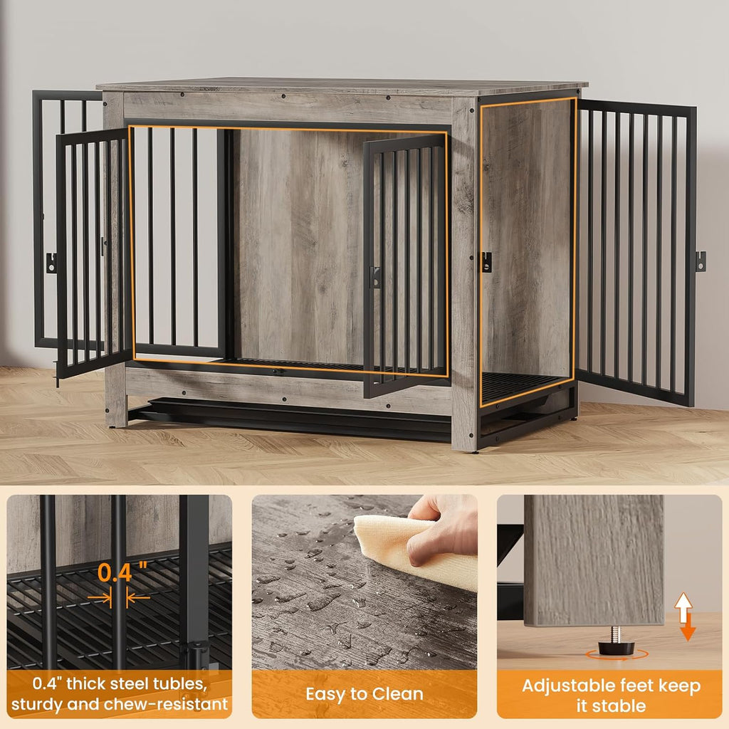 Dog Crate Furniture, Dog Crate End Table for Medium and Large Dogs,Wooden Cage Kennel Furniture Indoor, Modern Dog Crate with Multi-Purpose Removable Tray, Double-Doors Dog Furniture