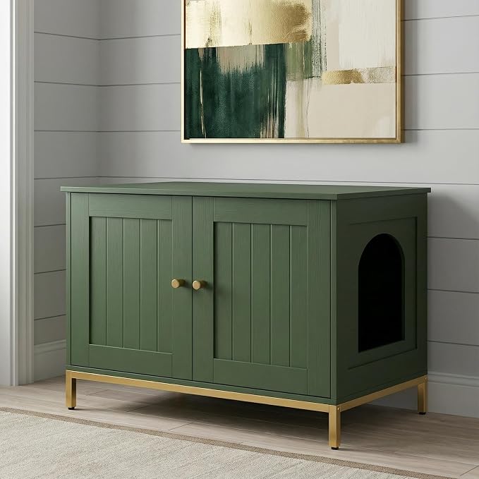 Homhedy Cat Litter Box Enclosure, Cat Washroom Furniture - Image 9