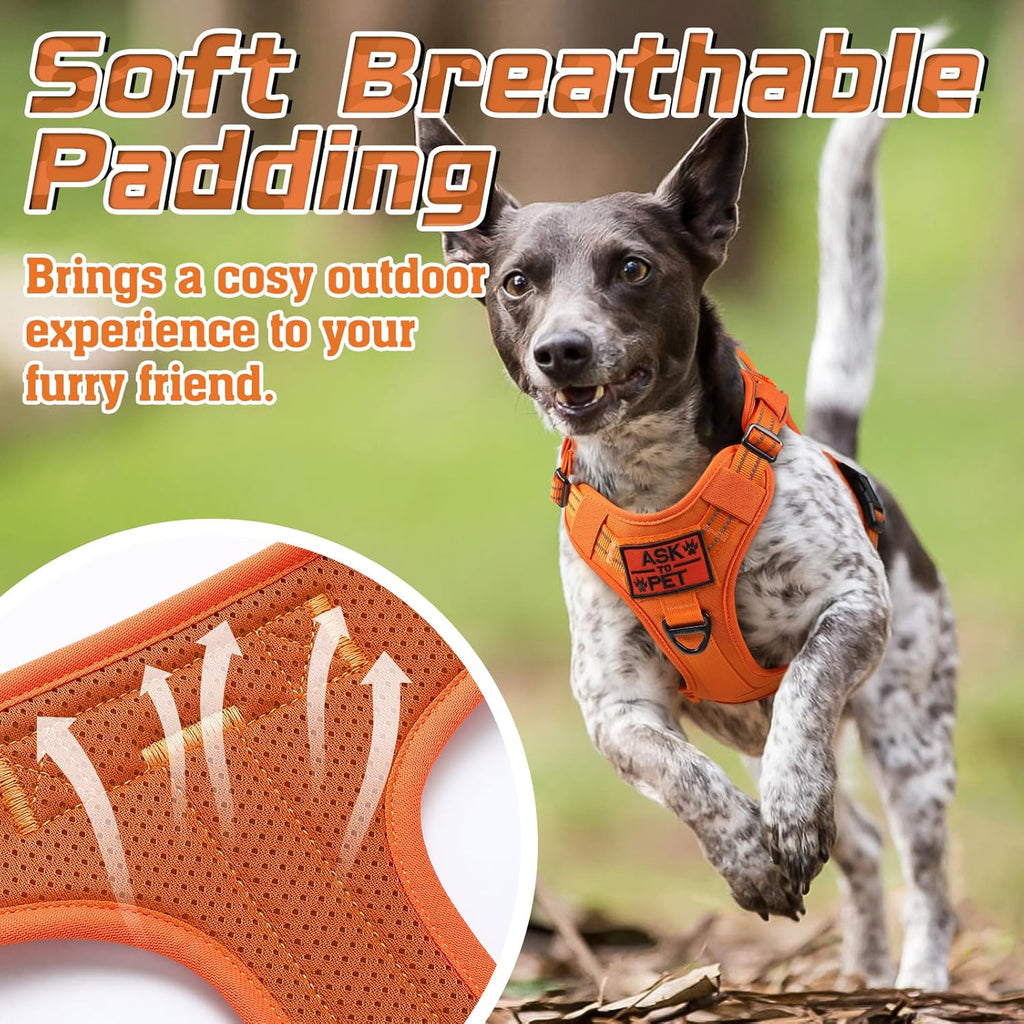 rabbitgoo Tactical Dog Harness Medium Sized Dog, No Pull Military Service Vest with Handle & Molle, Easy Control for Training Walking, Adjustable Reflective Straps, Orange, M