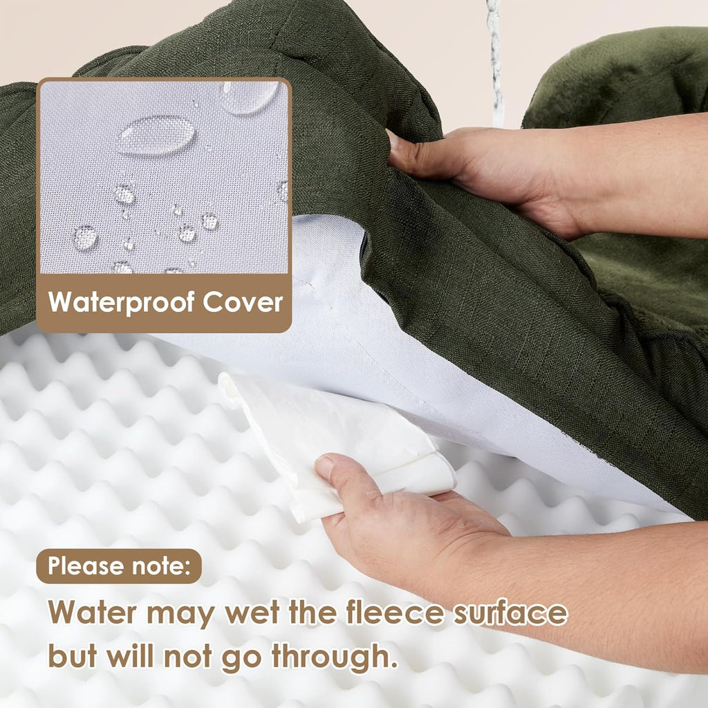 EHEYCIGA Orthopedic Dog Bed for Small Dogs, Waterproof Memory Foam Small Dog Beds with Sides, Non-Slip Bottom and Egg-Crate Foam Medium Pet Couch Bed with Washable Removable Cover, Dark Green
